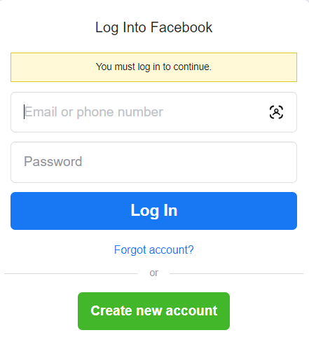 Facebook Log in