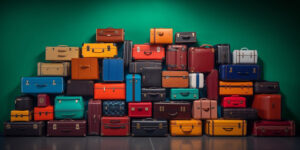 suitcases piled up 